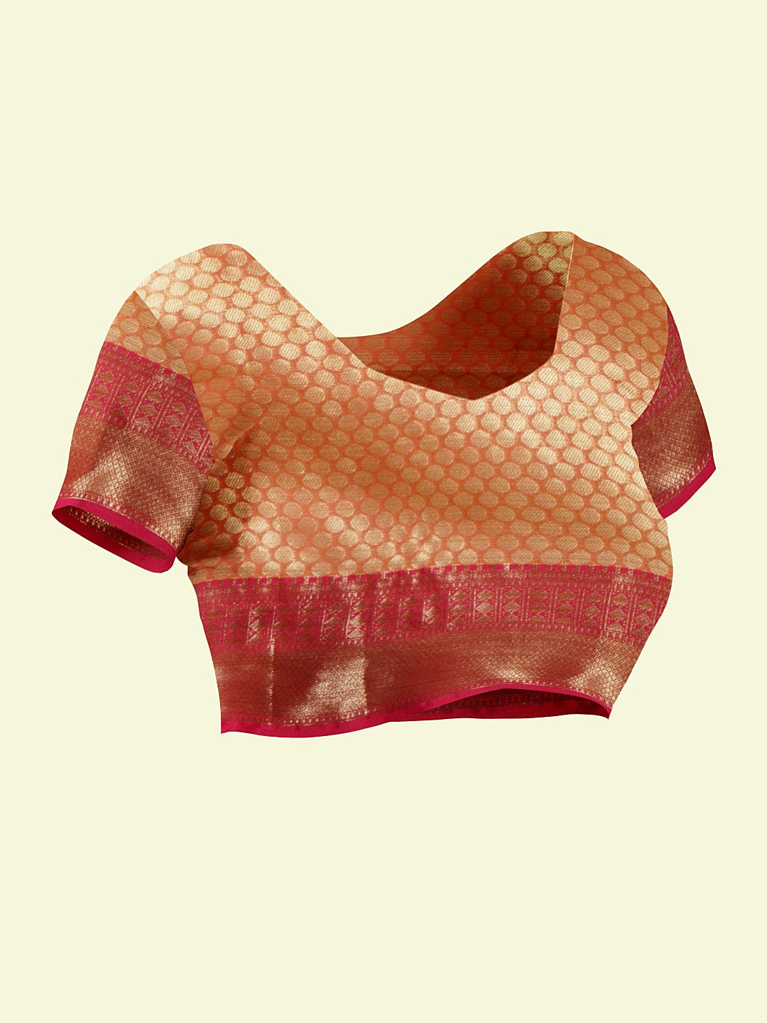 Faishana Presents Woven Light Green Matka Silk Tilfi Jaal Zari Border With Orange Blouse Banarasi Saree