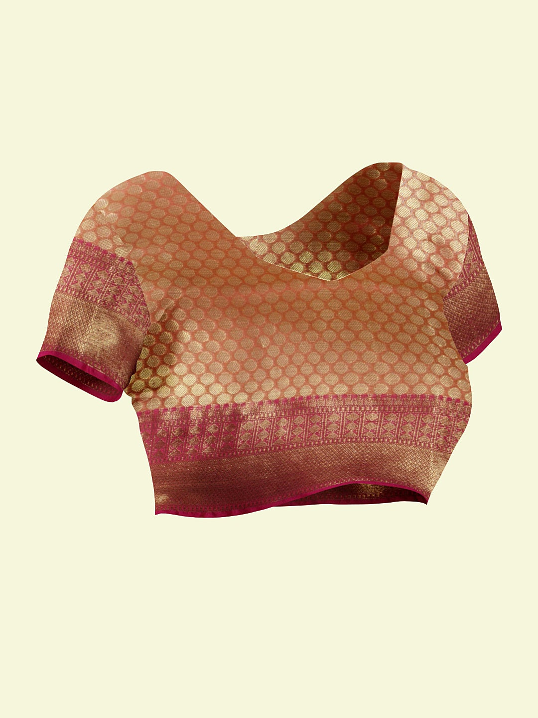 Faishana Presents Woven Pista Green Matka Silk Tilfi Jaal Zari Border With Orange Blouse Banarasi Saree