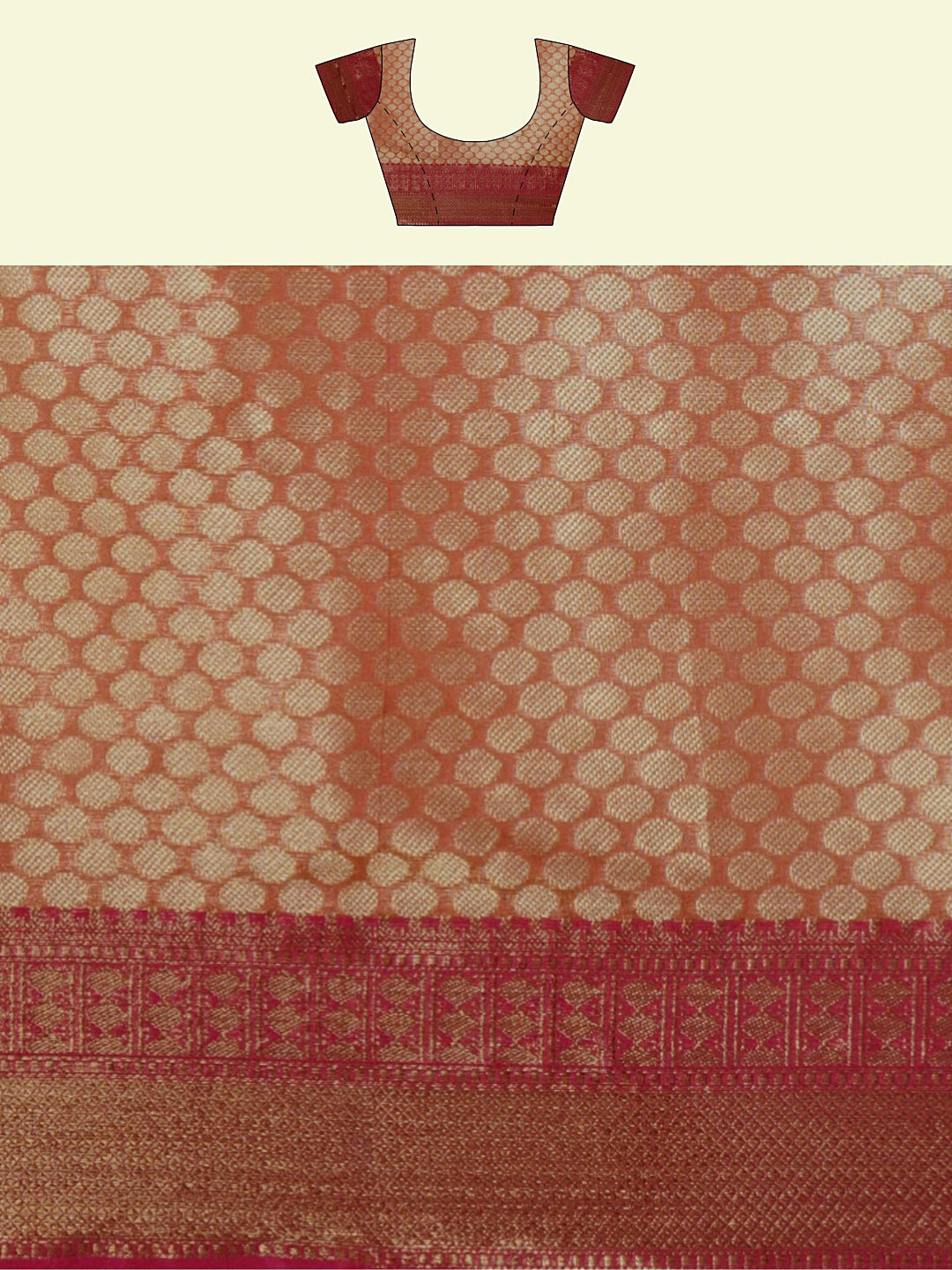 Faishana Presents Woven Brown Matka Silk Tilfi Jaal Zari Border With Orange Blouse Banarasi Saree