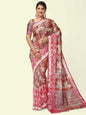 Faishana Presents Rust Matka Silk Floral Jaal Skirt Border With Pink Blouse Banarasi Saree
