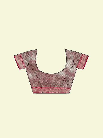 Faishana Presents Rust Matka Silk Floral Jaal Skirt Border With Pink Blouse Banarasi Saree