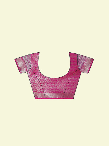 Faishana Presents Magenta Matka Silk Floral Jaal Skirt Border With Pink Blouse Banarasi Saree