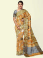 Faishana Presents Brown Matka Silk Boota Skirt Border With Grey Blouse Banarasi Saree