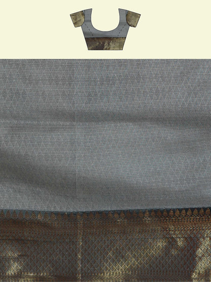 Faishana Presents Brown Matka Silk Boota Skirt Border With Grey Blouse Banarasi Saree