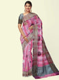 Faishana Presents Pink Matka Silk Boota Skirt Border With Grey Blouse Banarasi Saree