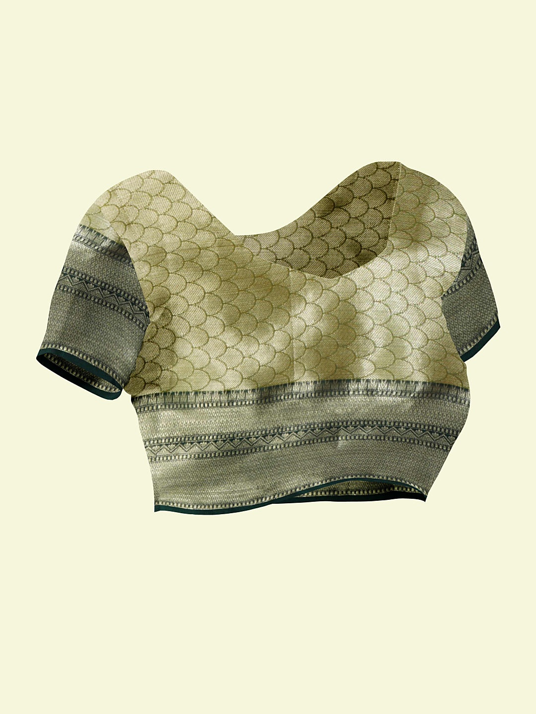 Faishana Presents Woven Grey Matka Silk Tilfi Boota Zari Border With Green Blouse Banarasi Saree