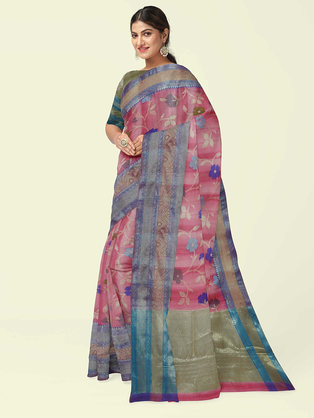 Faishana Presents Woven Pink Matka Silk Tilfi Jaal Skirt Border With Grey Blouse Banarasi Saree