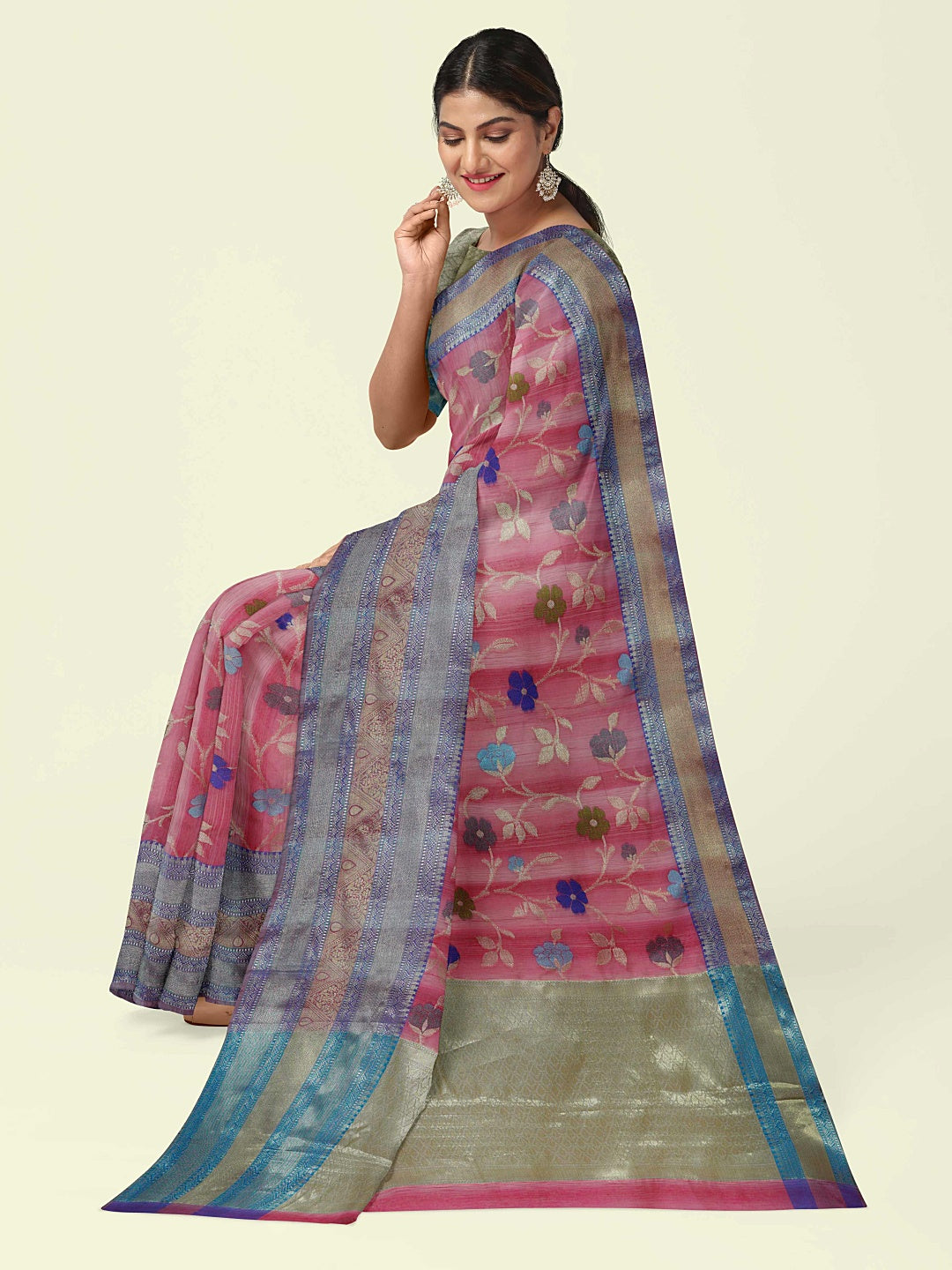 Faishana Presents Woven Pink Matka Silk Tilfi Jaal Skirt Border With Grey Blouse Banarasi Saree