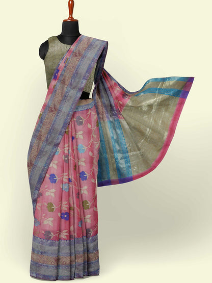 Pink Matka Silk Banarasi Sarees For Women GEMTKSLK_195 P