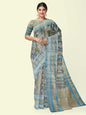 Faishana Presents Grey Matka Silk Tilfi Jaal Skirt Border With Grey Blouse Banarasi Saree