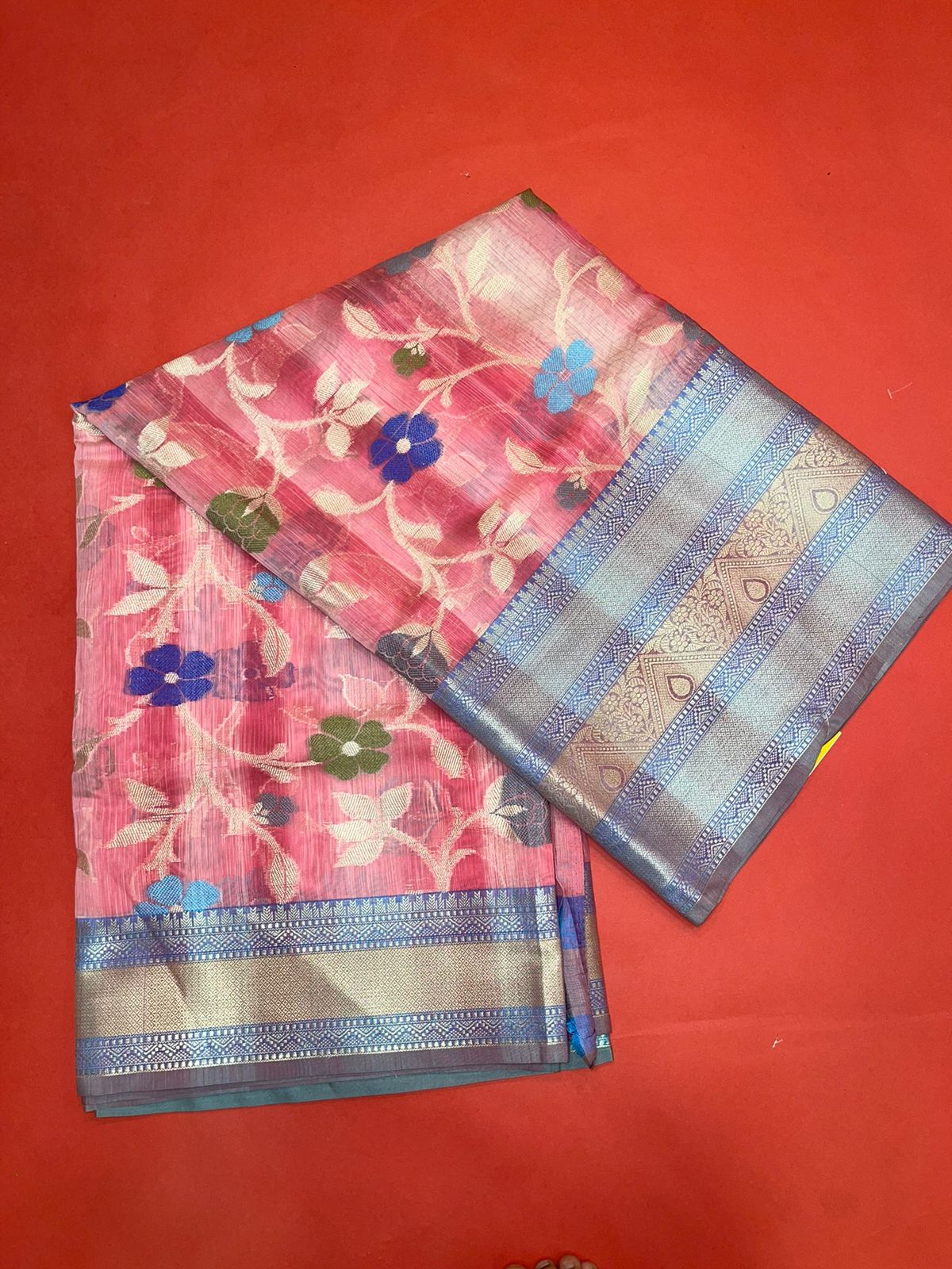Faishana Presents Woven Pink Matka Silk Tilfi Jaal Skirt Border With Grey Blouse Banarasi Saree