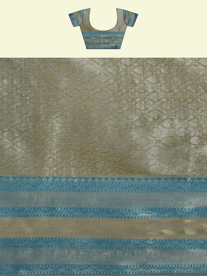 Faishana Presents Grey Matka Silk Tilfi Jaal Skirt Border With Grey Blouse Banarasi Saree