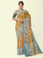 Faishana Presents Brown Matka Silk Tilfi Jaal Skirt Border With Grey Blouse Banarasi Saree