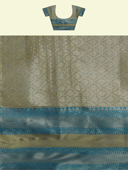 Faishana Presents Brown Matka Silk Tilfi Jaal Skirt Border With Grey Blouse Banarasi Saree