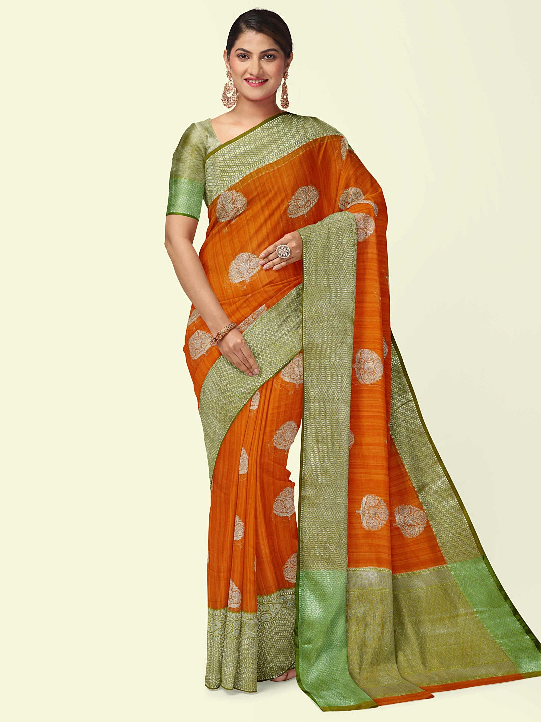 Orange Matka Silk Banarasi Sarees For Women GEMTKSLK_3