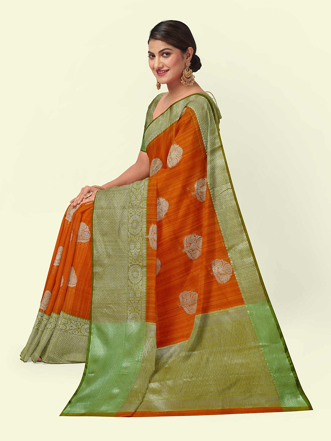Orange Matka Silk Banarasi Sarees For Women GEMTKSLK_3