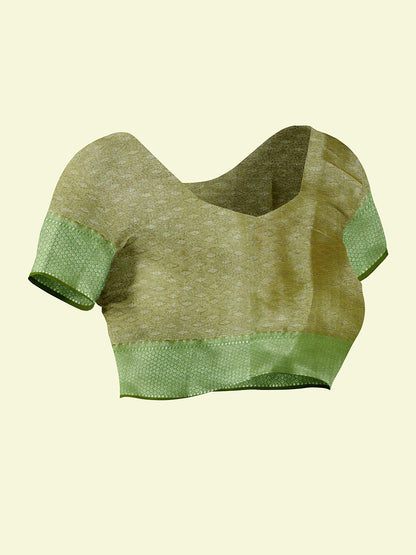 Faishana Presents Woven Orange Matka Silk Boota Zari Border With Green Blouse Banarasi Saree
