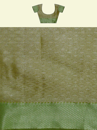Faishana Presents Woven Orange Matka Silk Boota Zari Border With Green Blouse Banarasi Saree