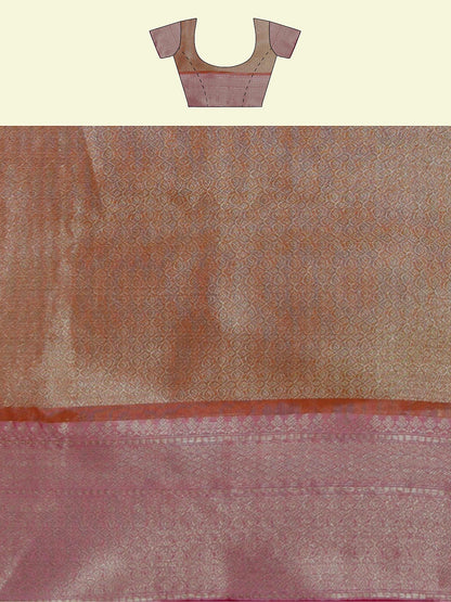 Faishana Presents Peach Matka Silk Boota Skirt Border With Peach Blouse Banarasi Saree