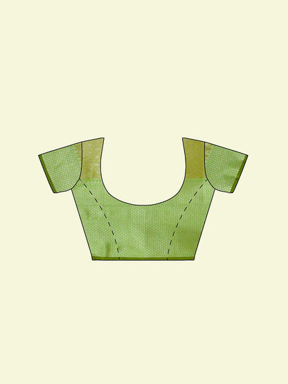 ishana Presents Woven Brown Matka Silk Boota Zari Border With Parrot Green Blouse Banarasi Saree