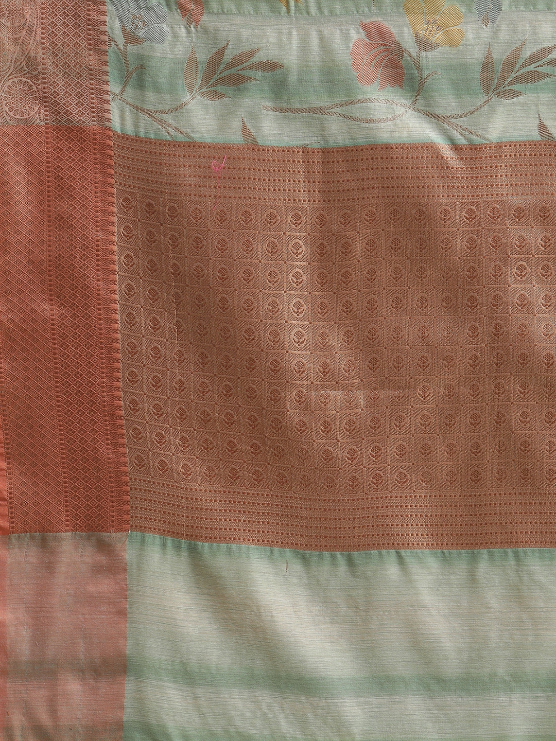Faishana Presents Handwoven Seagreen Matka Silk Tilfi Jaal Zari Border With Brown Blouse Banarasi Saree