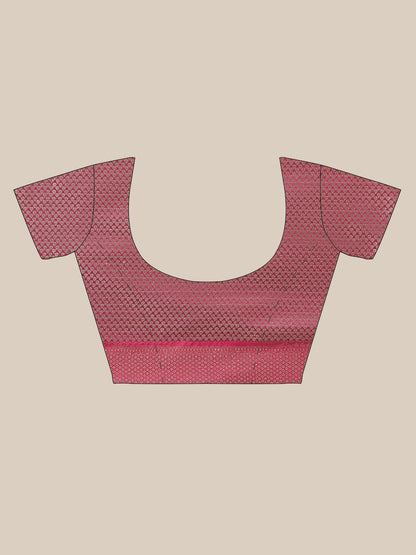 Faishana Presents Handwoven Grey Matka Silk Boota Skirt Border With Magenta Blouse Banarasi Saree