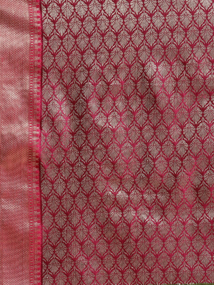 Faishana Presents Handwoven Green Matka Silk Boota Tilfi Skirt Zari Border With Magenta Blouse Banarasi Saree