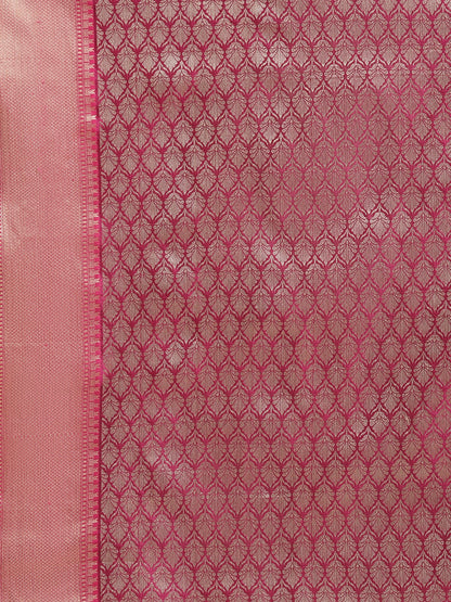 Faishana Presents Handwoven Brown Matka Silk Boota Tilfi Skirt Zari Border With Magenta Blouse Banarasi Saree