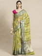 Faishana Presents Handwoven Pistachio Matka Silk Tilfi Boota Zari Border With Mehndi Green Blouse Banarasi Saree