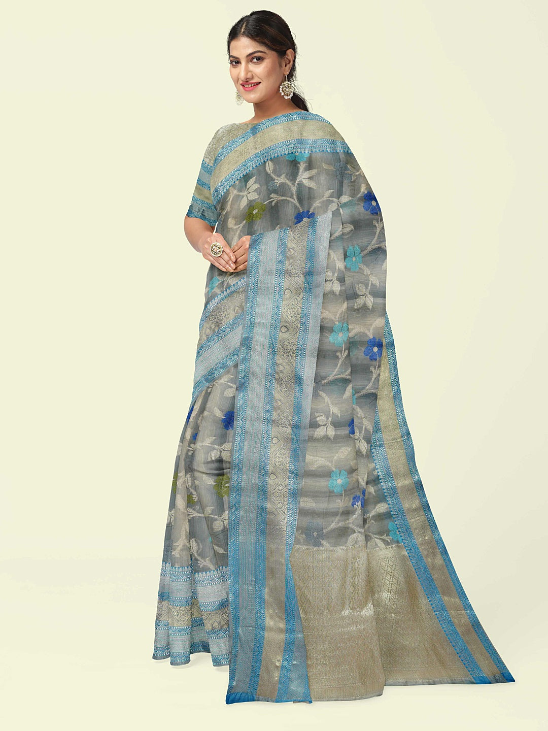 Grey Matka Silk Banarasi Sarees For Women GEMTKSLK_195
