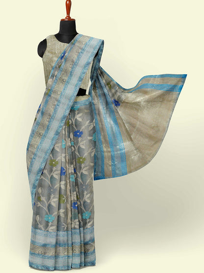 Grey Matka Silk Banarasi Sarees For Women GEMTKSLK_195