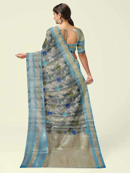 Grey Matka Silk Banarasi Sarees For Women GEMTKSLK_195