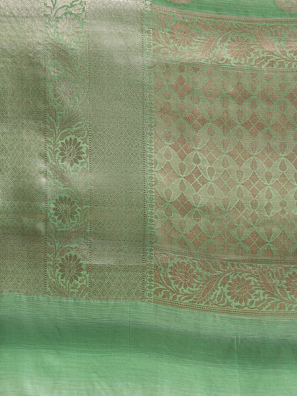 Faishana Presents Handwoven Green Matka Silk Boota Skirt Border With Green Blouse Banarasi Saree