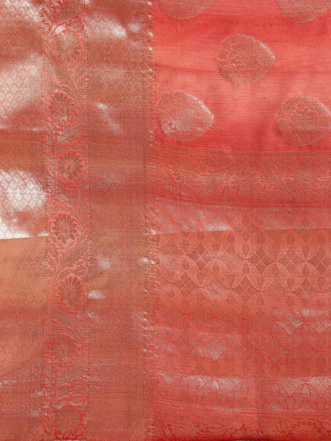 Faishana Presents Handwoven Red Matka Silk Boota Skirt Border With Red Blouse Banarasi Saree