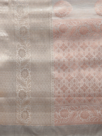 Faishana Presents Handwoven Grey Matka Silk Boota Skirt Border With Grey Blouse Banarasi Saree