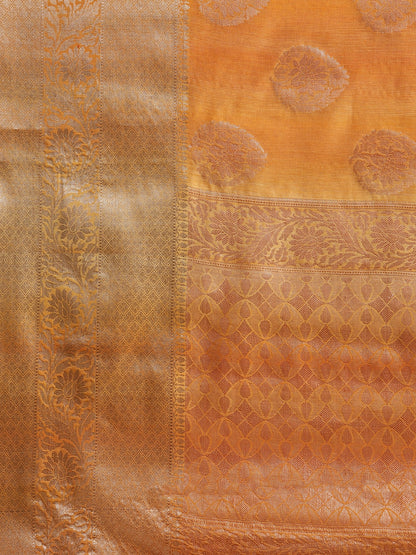 Faishana Presents Handwoven Gold Matka Silk Boota Skirt Border With Gold Blouse Banarasi Saree