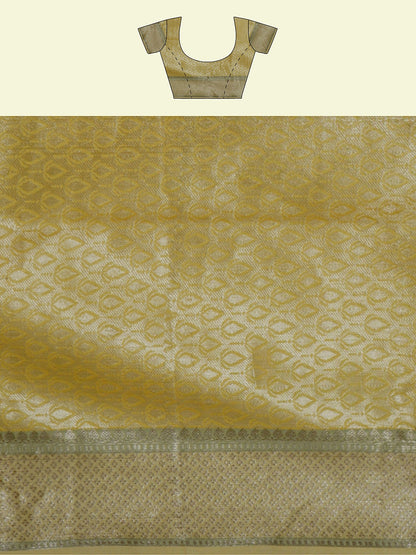 Faishana Presents Handwoven Pista Green Matka Silk Boota Skirt Border With Green Blouse Banarasi Saree
