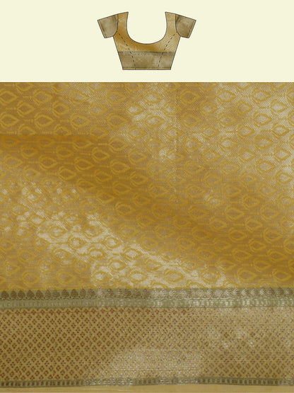 Faishana Presents Handwoven Rust Peach Matka Silk Boota Skirt Border With Orange Blouse Banarasi Saree