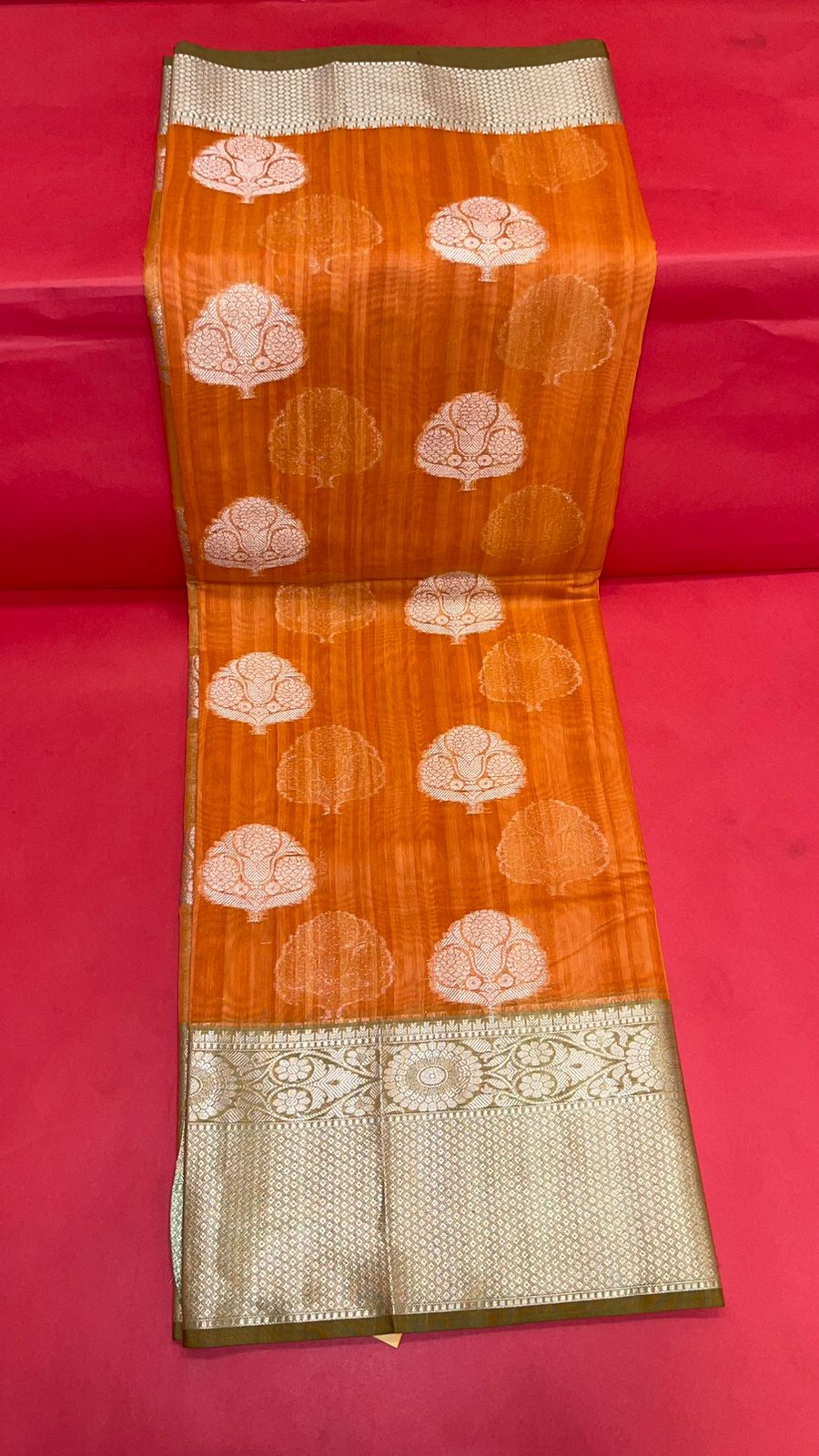 Orange Matka Silk Banarasi Sarees For Women GEMTKSLK_3