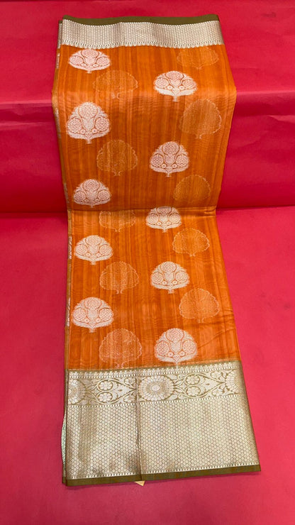 Orange Matka Silk Banarasi Sarees For Women GEMTKSLK_3