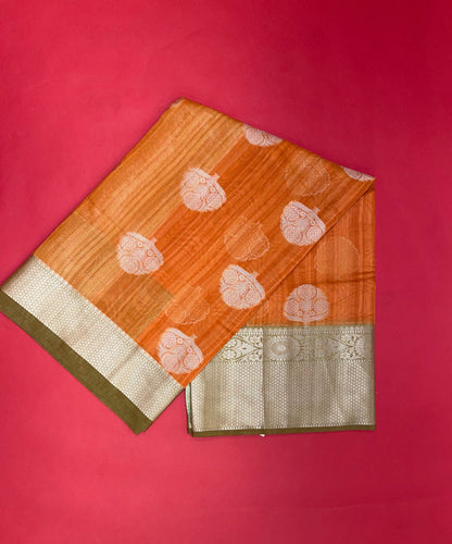 Orange Matka Silk Banarasi Sarees For Women GEMTKSLK_3