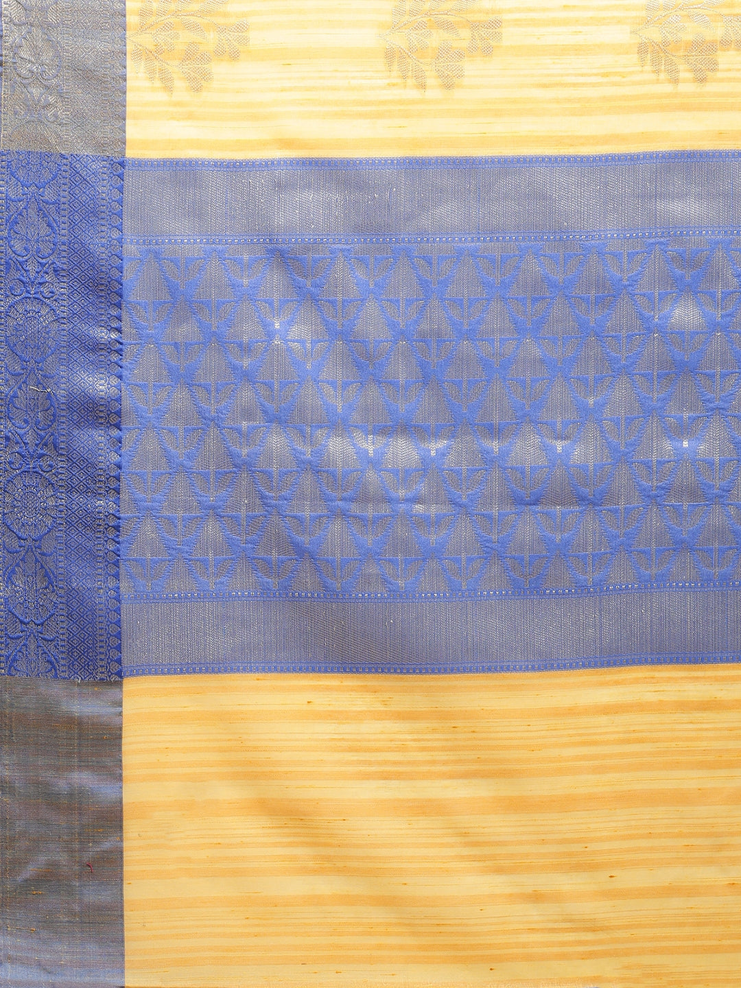 Faishana Presents Handwoven Gold Matka Silk Boota Skirt Border With Blue Blouse Banarasi Saree