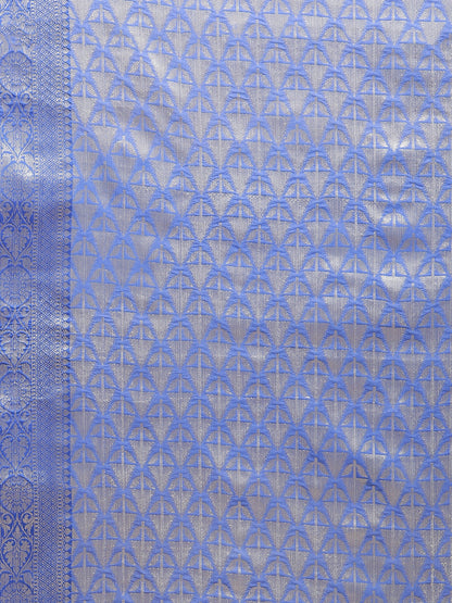 Faishana Presents Handwoven Gold Matka Silk Boota Skirt Border With Blue Blouse Banarasi Saree