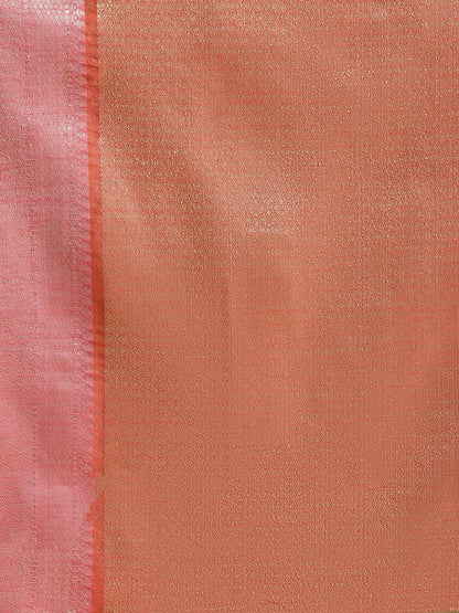 Faishana Presents Handwoven Green Matka Silk Boota Zari Border With Peach Blouse Banarasi Saree