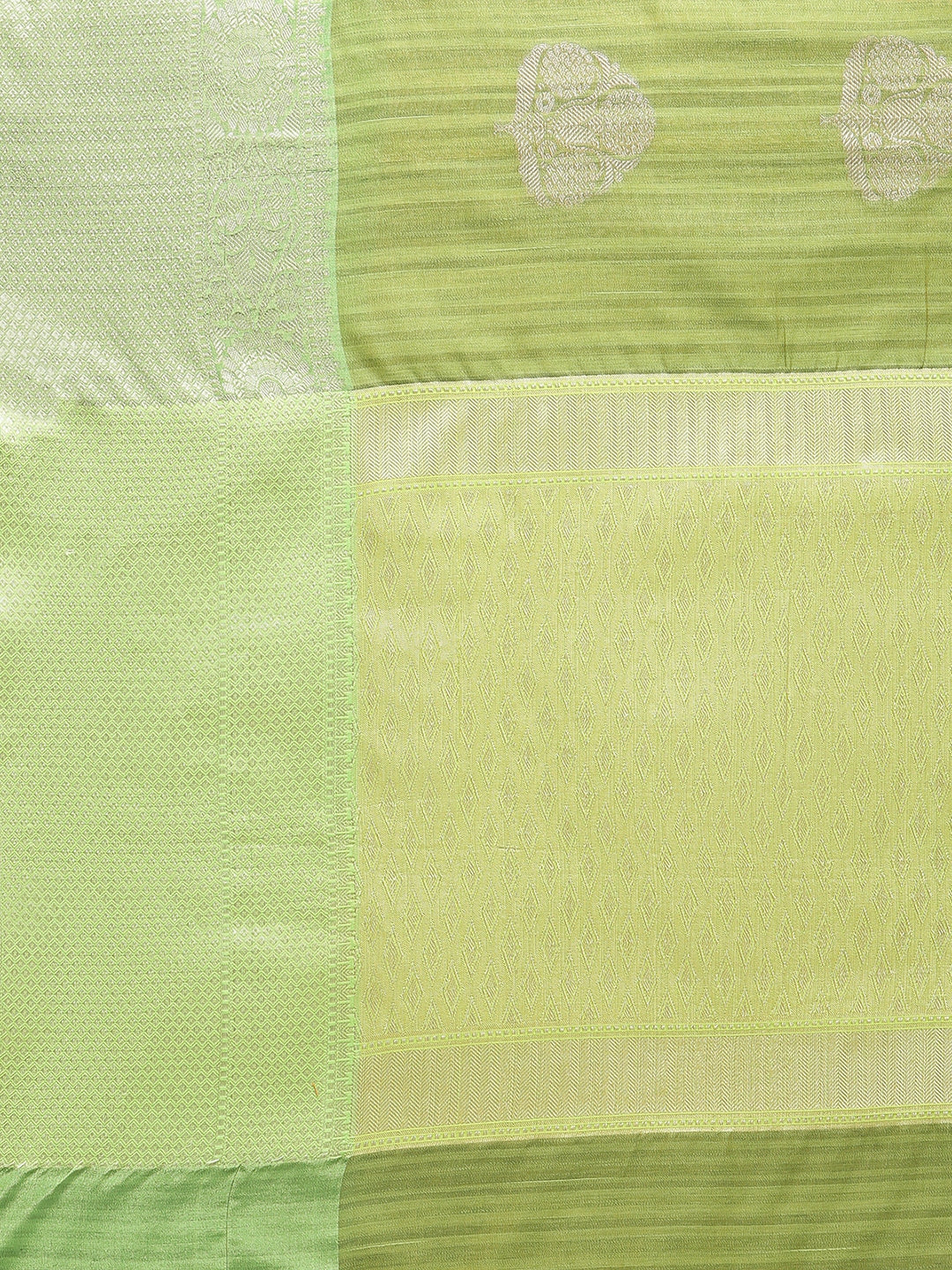 Faishana Presents Handwoven Green Matka Silk Boota Zari Border With Parrot Green Blouse Banarasi Saree