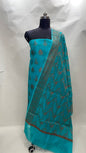 Faishana Presents Sky Blue Cotton Resham Copper Zari  3pcs Suit Set accompanied with Plain Bottom and Top Mina Resham Boota with Sky Blue Jaal Dupatta