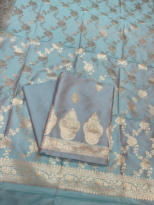 Seagreen Semi Katan Silk Handloom Banarasi 3 pcs Suit Set MUB_SK101