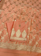 Peach Semi Katan Silk Handloom Banarasi 3 pcs Suit Set MUB_SK102
