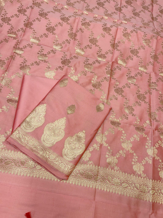 Pink Semi Katan Silk Handloom Banarasi 3 pcs Suit Set MUB_SK104