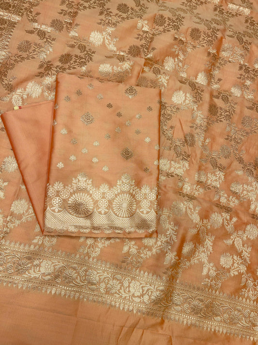 Orange Semi Katan Silk Handloom Banarasi 3 pcs Suit Set MUB_SK86